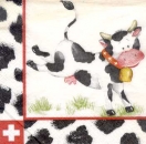 Serviette Kuh schwarz-weiss, schweizer Kreuz, Rarität